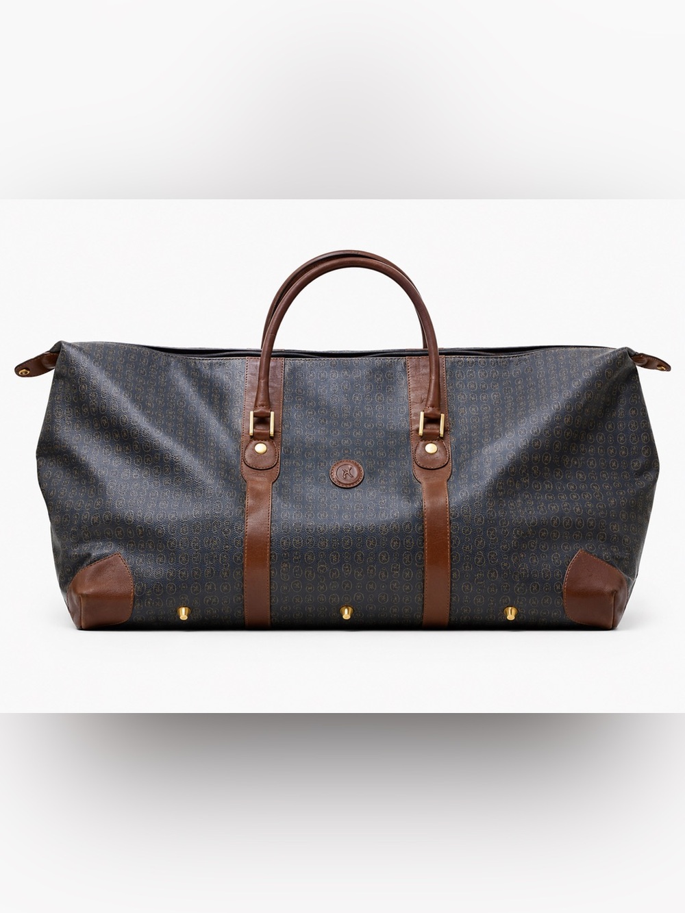 Vakko Dark Monogram Travel Duffel with Brown Leather Trim